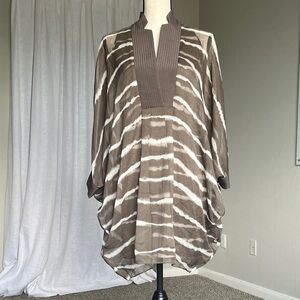 Halston Heritage Kimono Dress Olive Brown Print Layered Mini NWT Small